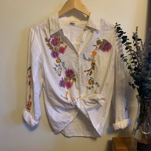 Sundance Floral Embroidered Button Up Top